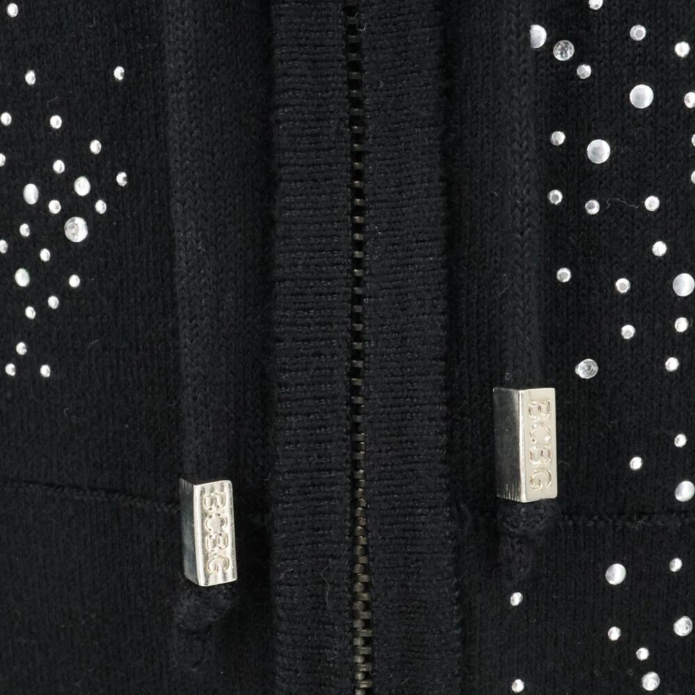 BCBG Max Azria Jacket Juniors Large Black Hooded Pockets Rhinestones Full Zip - Picture 14 of 16